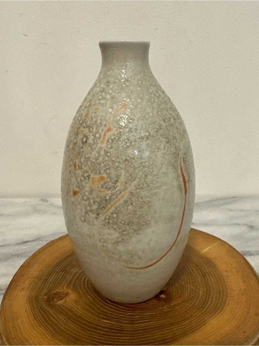 Japanese style hand made signed Textured Ceramic Vase in Cream Rust minimalist